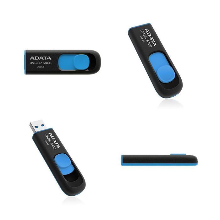 Clé USB rétractable - ADATA - V128 64Go - USB 3.0 - Bleu