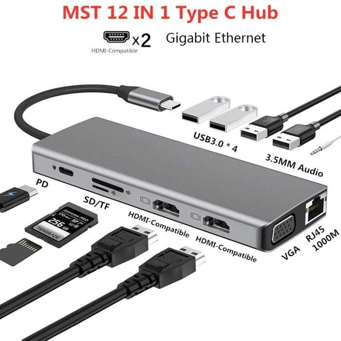 Station d'accueil 12 en 1 - AIHONTAI - Multi Hub - USB-C - HDMI - RJ45 - VGA