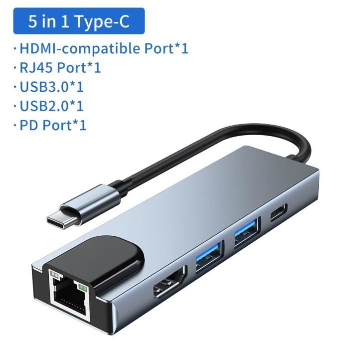 5 en 1 B - Adaptateur Hub Usb Vers Type C, Séparateur Usb 3.0, Plusieurs Ports Pour Macbook Pd Hdmi, Adaptate