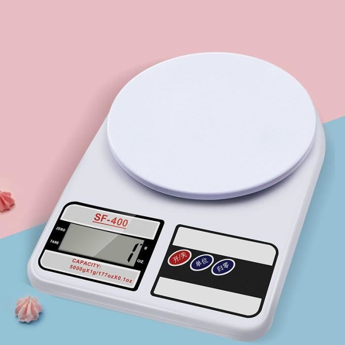 Balance de cuisine - Mini - 5 kg - Électronique - Précision - Blanc