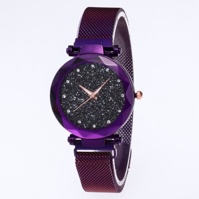Montres à quartz - Guixiangshop - Ciel étoilé luxe - Femme - Boucle magnétique - Violet