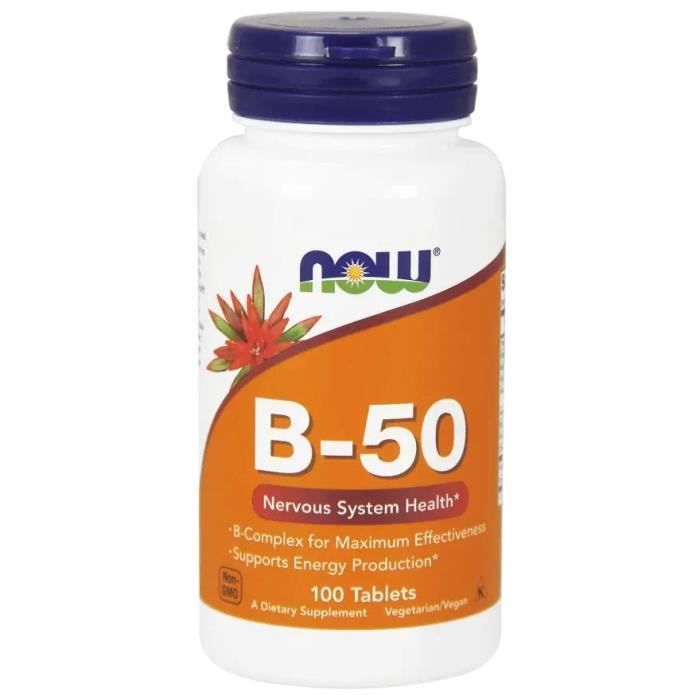 NOW FOODS Vitamin B-50 (Vitamine B-50, Soutien du système nerveux) 100 Comprimés Végétaliens