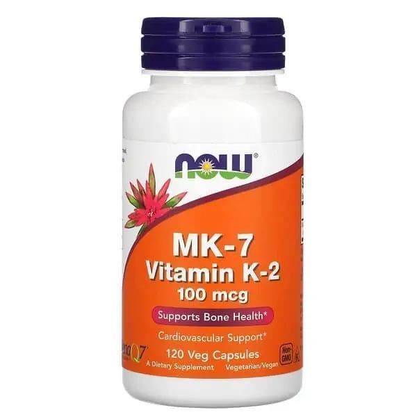 NOW FOODS MK7 Vitamin K2 100mcg (Favorise la santé des os) 120 Gélules Végétaliennes