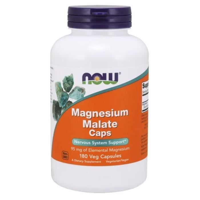 NOW FOODS Magnesium Malate Caps (Soutien du système nerveux) 180 Gélules Végétariennes