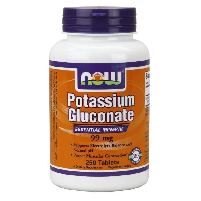 Potassium Gluconat 250 com Standard Now Foods Pack Nutrition Sportive
