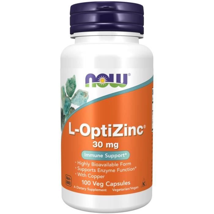 NOW FOODS L-OptiZinc (Zinc pour la résistance avec la méthionine) 100 Gélules Végétariennes