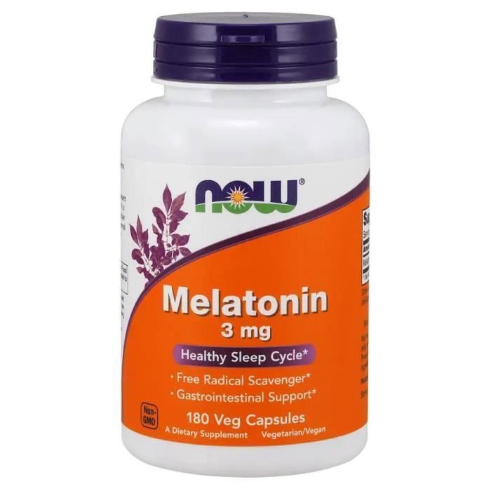 NOW FOODS Melatonin (La mélatonine, Un cycle de sommeil sain) 3mg 180 Gélules Végétaliennes