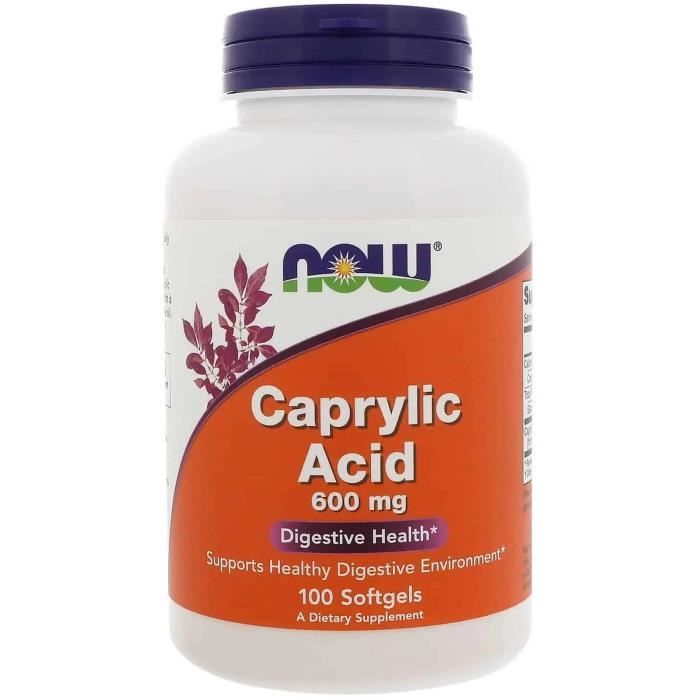 NOW FOODS Caprylic Acid 600mg (Acide caprylique) 100 Softgels