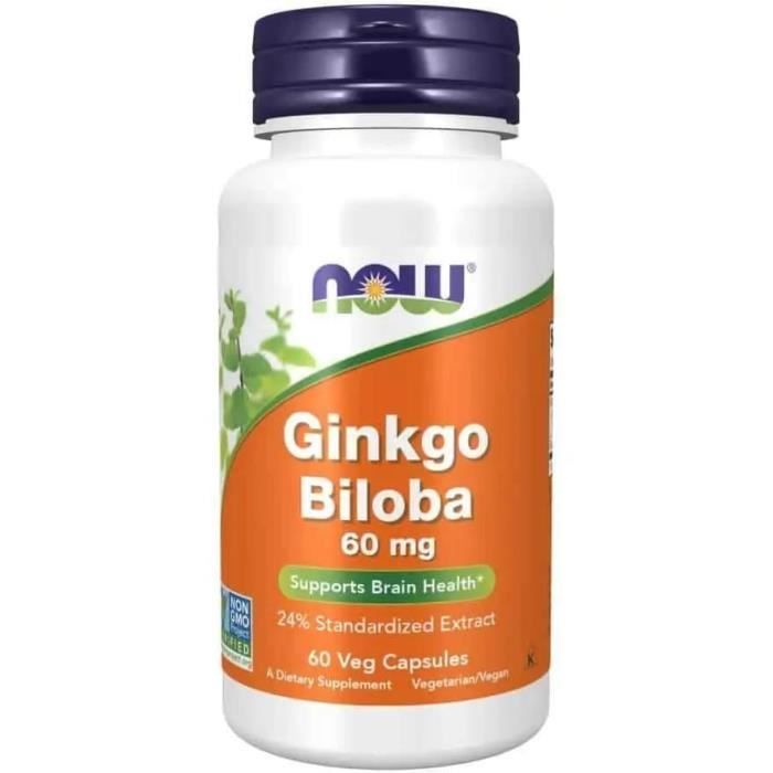 NOW FOODS Ginkgo Biloba 60mg (Favorise la santé du cerveau) 60 Gélules Végétariennes