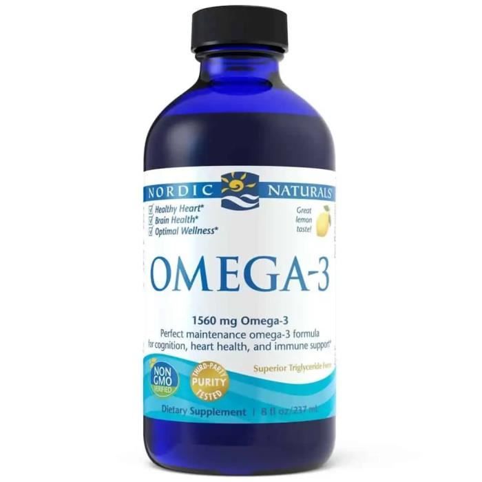 Nordic Naturals Omega-3 1560mg (EPA DHA Soutien à la santé du cerveau et du cœur) 237ml - Citron