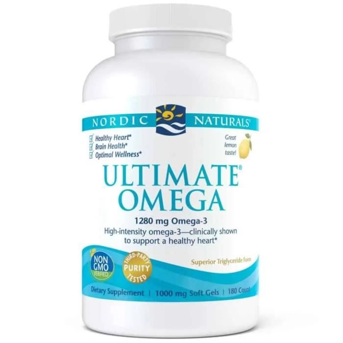Nordic Naturals Ultimate Oméga-3 1280mg (EPA DHA) 180 Capsules de gel au citron