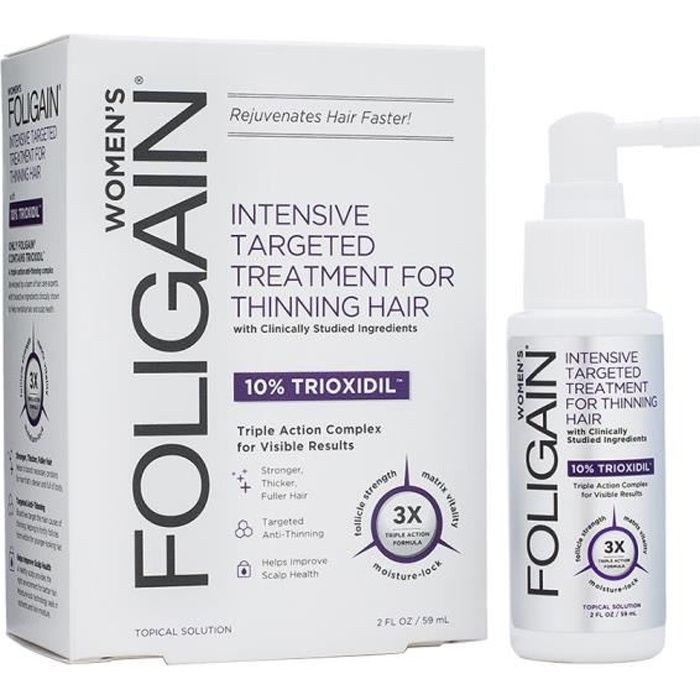 Lotion Anti Chute de Cheveux - Foligain - Trioxidil 10% - Soin pour Cheveux Fins - Stimule la Repousse
