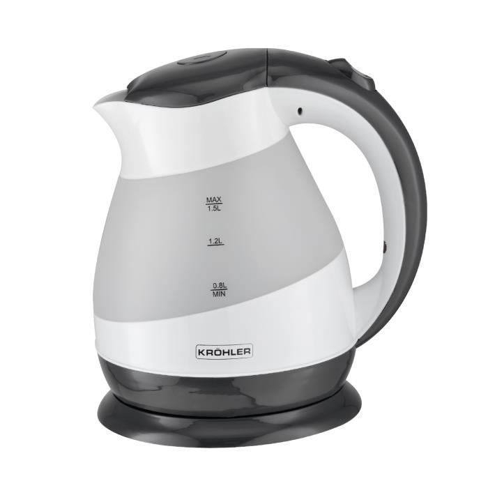 Bouilloire électrique - KRÖHLER - PEBT-802 - 1,5L - 2200W - Socle 360° - Anti-calcaire