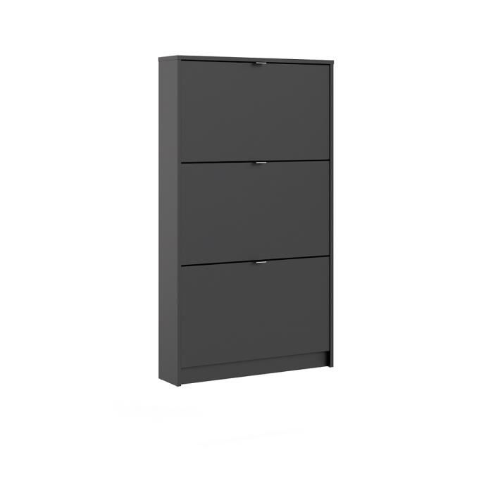 Meuble à chaussures w. 3 portes basculantes et 1 couche noir mat noir mat