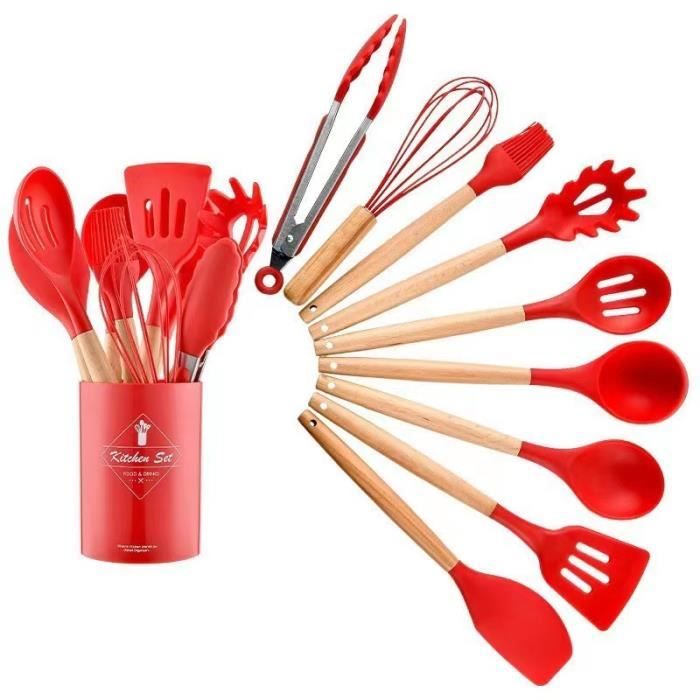 Ensemble d ustensiles de cuisine,Ensemble d'ustensiles de cuisine en silicone antiadhésif,degré de chaleur,F2- Red 12pcs[C]