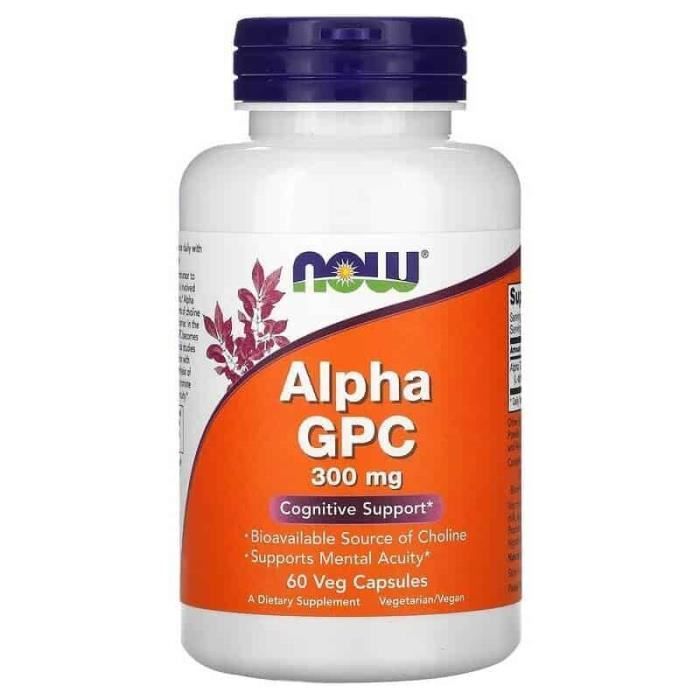 NOW FOODS Alpha GPC 300mg 60 Capsules Végétariennes, mémoire, concentration