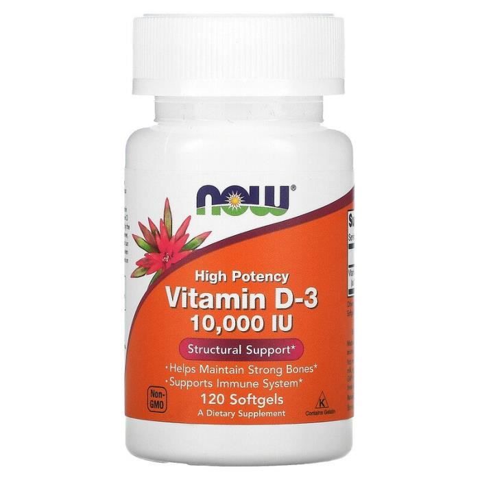 NOW FOODS Vitamine D-3 10,000 IU (Vitamine D3) 120 Capsules de Gel, minéraux et wtimans