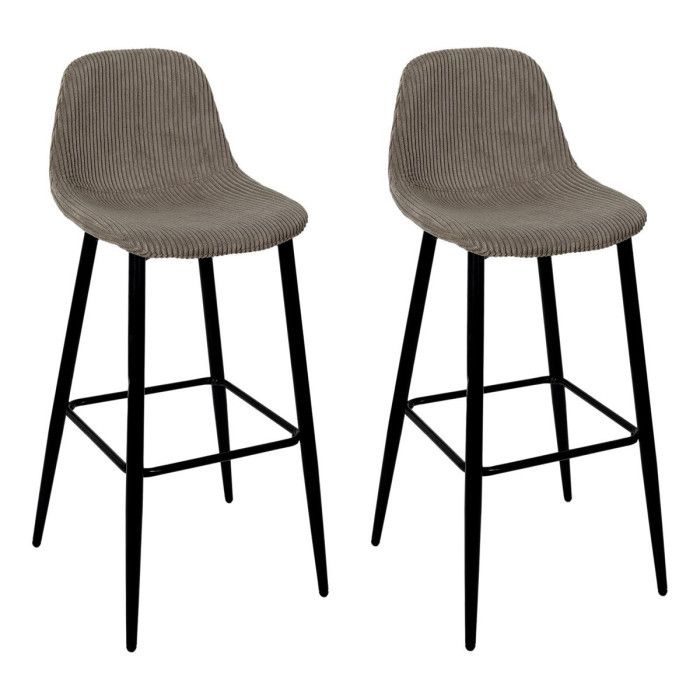 Lot de 2 Chaises de Bar Côtelé "Scott" 100cm Taupe