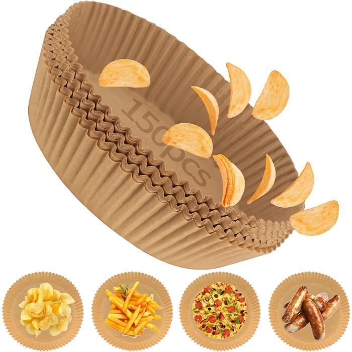 150 x Papier Sulfurisé Rond pour Air Fryer, 16 cm Feuilles de Papier Air Fryer, Papier de Cuisson pour Friteuse à Air A361