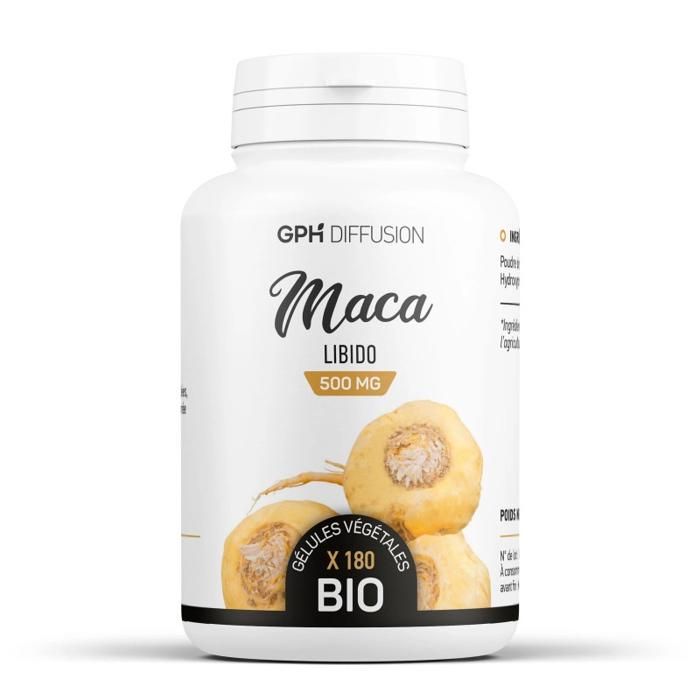 Pilulier de 180 gélules végétale de maca biologiqu