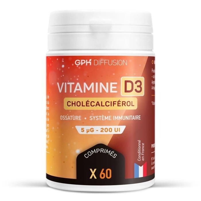 Vitamine D - 5 µg - 60 comprimés pour l'ossature et le système immunitaire