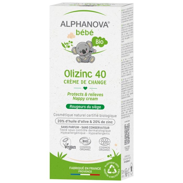 Crème de Change - ALPHANOVA - Olizinc 40 - Bio - 50g - Hypoallergénique - Vegan
