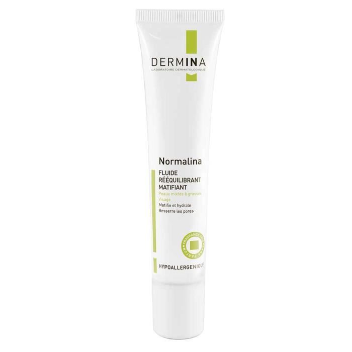Fluide Rééquilibrant Matifiant - DERMINA - Normalina - 40ml - Peaux mixtes à grasses - Hypoallergénique