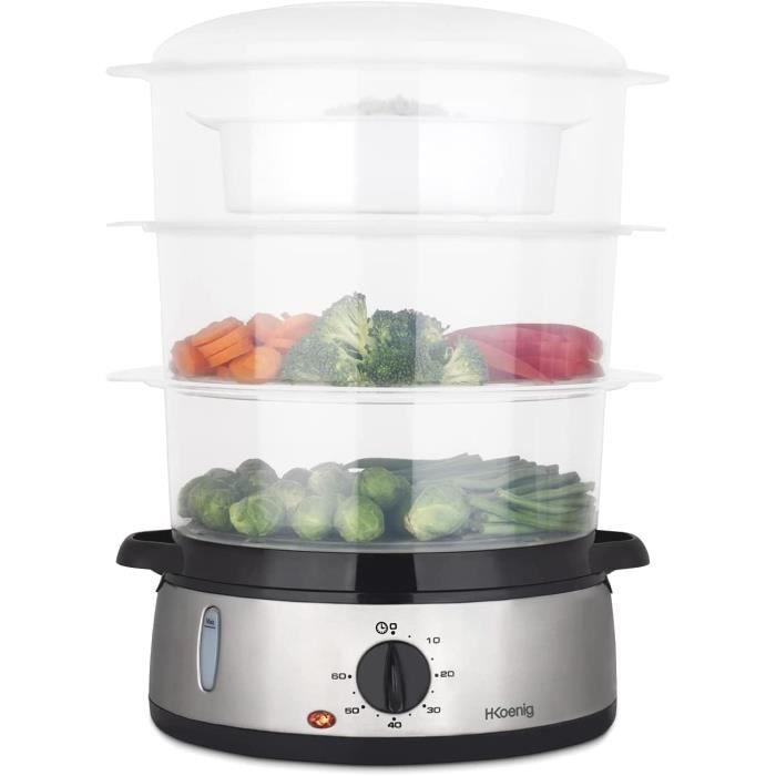 H.Koenig Cuiseur a vapeur electrique VAP10, Multifonctionel, 9L, programmable, Compact, professionnel, 3 paniers empilables a