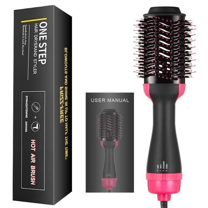 Bigoudi Pro 4 en 1 One Step pour cheveux, sèche-cheveux, peigne à Air chaud, lisseur, générateur d'ions Rose Red LES USA -WILM3836