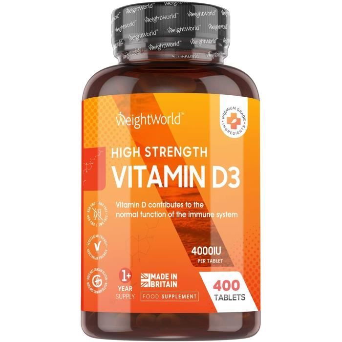 Vitamine D3 4000 ui Cholécalciférol - 400 Micro Comprimés Végétariens Biodisponible - WeightWorld