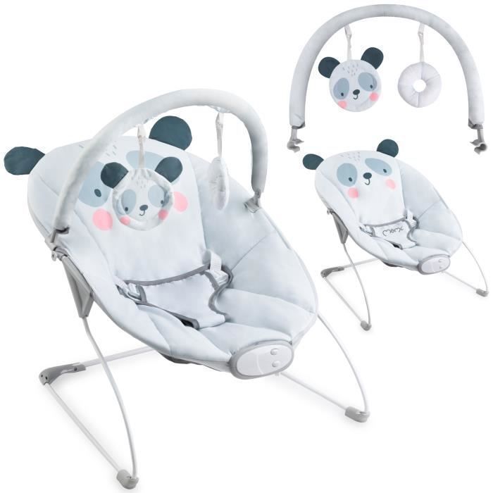 MoMi GLOSSY – Transat Bébé Léger avec Module Sensoriel – 8 Mélodies – Vibration 3 Niveaux – Jouets – Panda Blanc