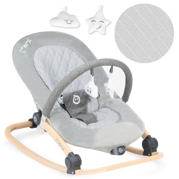 Transat Bébé - MoMi - LUMIWOOD - Mélodies et Vibration - Arche à Jouets - Gris