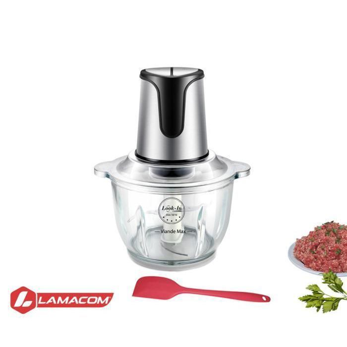 Hachoir électrique - LAMACOM - 2L - 300W - Hacher et trancher - Bol en verre