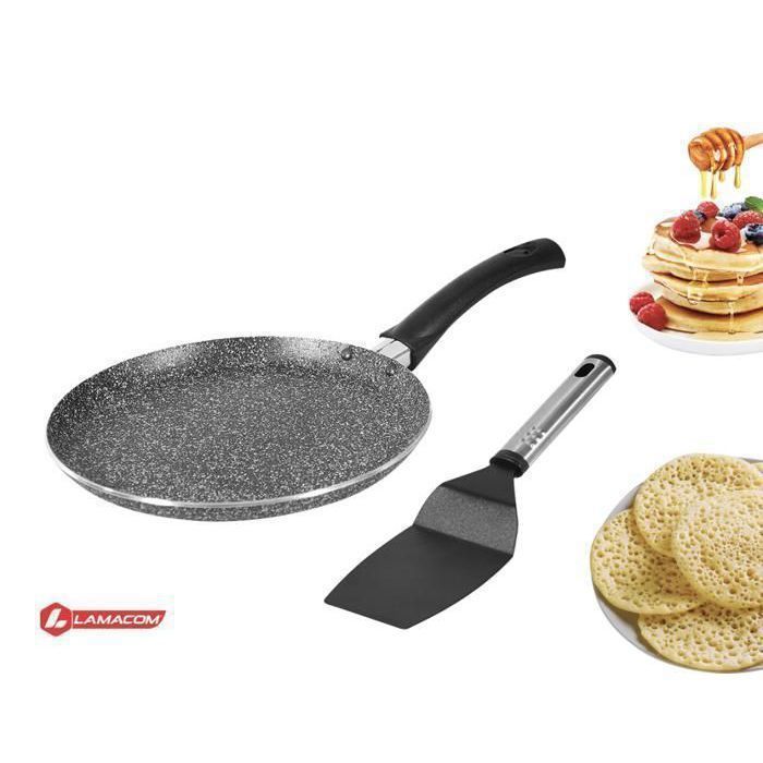 Crêpière - LAMACOM - Moulaty Granite - Ø21 cm - Anti-adhérente - Tous feux compatibles