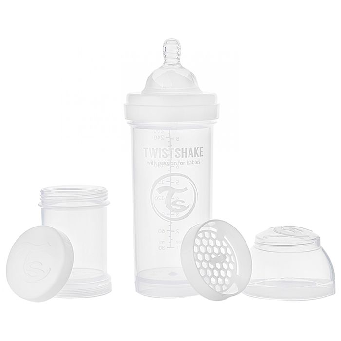 Biberon anti-colique Twistshake - 330 ml - Sans BPA - 4+ mois - Blanc