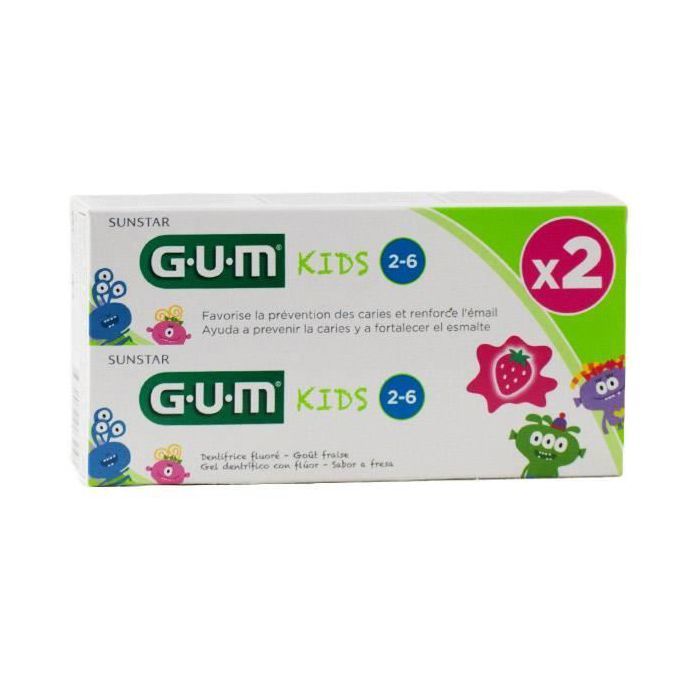 Dentifrice - GUM - Kids 2 à 6 ans - Lot de 2 x 50ml - Fluor 500ppm - Protection caries