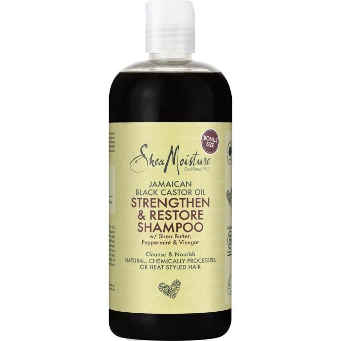 Shea Moisture Shampooing Fortifiant et Restaurateur, Huile de ricin noir de Jamaïque parfait pour nourrir les cheveux bouclés,473ml