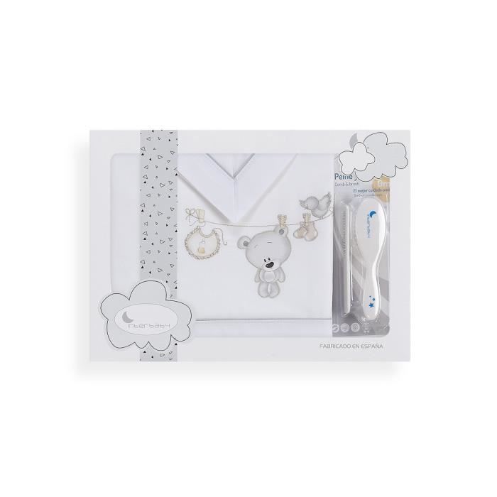 Coffret Tendresse Ours + Peigne et Brosse -Gris
