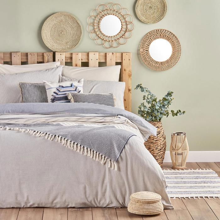 Housse de couette - BELLA MAISON - Nora - 160x220 cm - 100% coton - Bleu