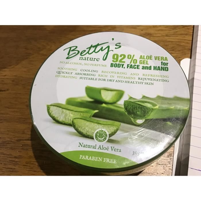 Gel Aloe Vera - Betty’s Nature - 92% - Hydratant - Tous types de peau - Absorption rapide