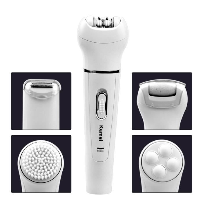 5 en 1 Rechargeable Femme Beauté outil de Tête Remplaçable Portable Epilateur +Callus Remover + Rasoir Femme + Brosse de Nettoyage +