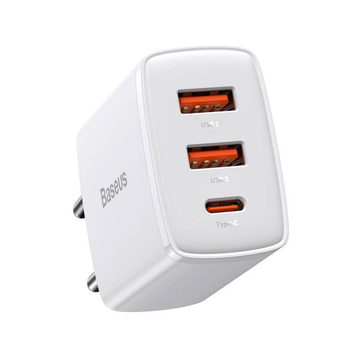 Adaptateur secteur 2x ports USB-A + 1x port USB-C 30W Baseus Compact - blanc - TU