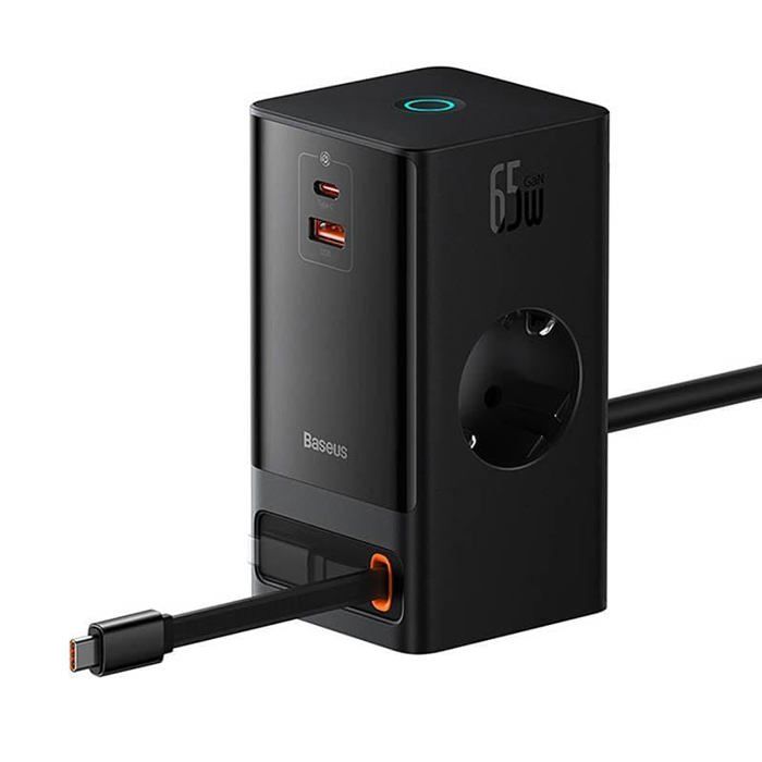 Adaptateur secteur - BASEUS - POWERCOMBO 65W - Noir - Charge multiple - 3 ports USB-C/USB/AC