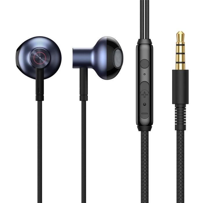 Casque stéréo - BASEUS - Noir - Connecteur 3,5 mm - Compatible téléphones et tablettes - Filaire