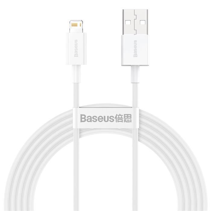 BASEUS 2m câble de données de charge rapide 2.4A compatible avec iPhone,blanc
