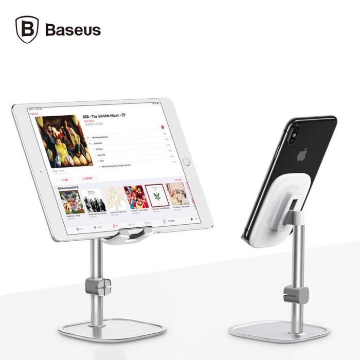 Baseus Support pour Mobiles et Tablettes [SUWY-0S] Support en Aluminium avec Attache Câble, Angle de Vue à 35° Support Bureau-Argent