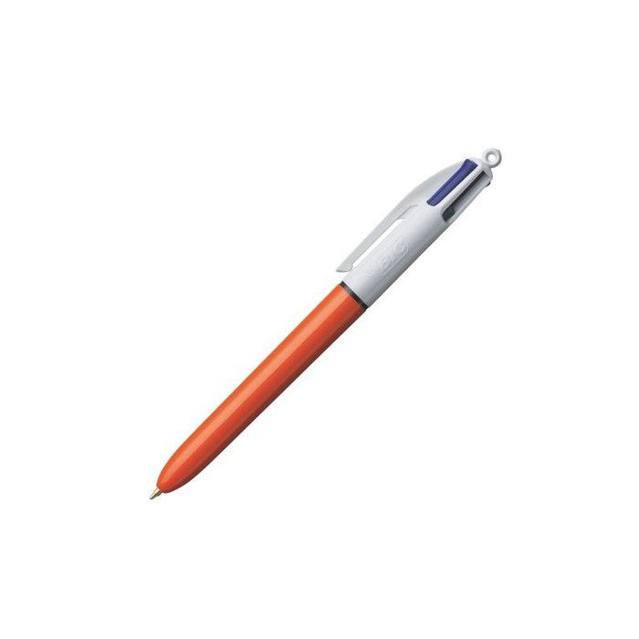 Stylo à bille - BIC - Rechargeable - Pointe fine - 4 couleurs - Corps orange