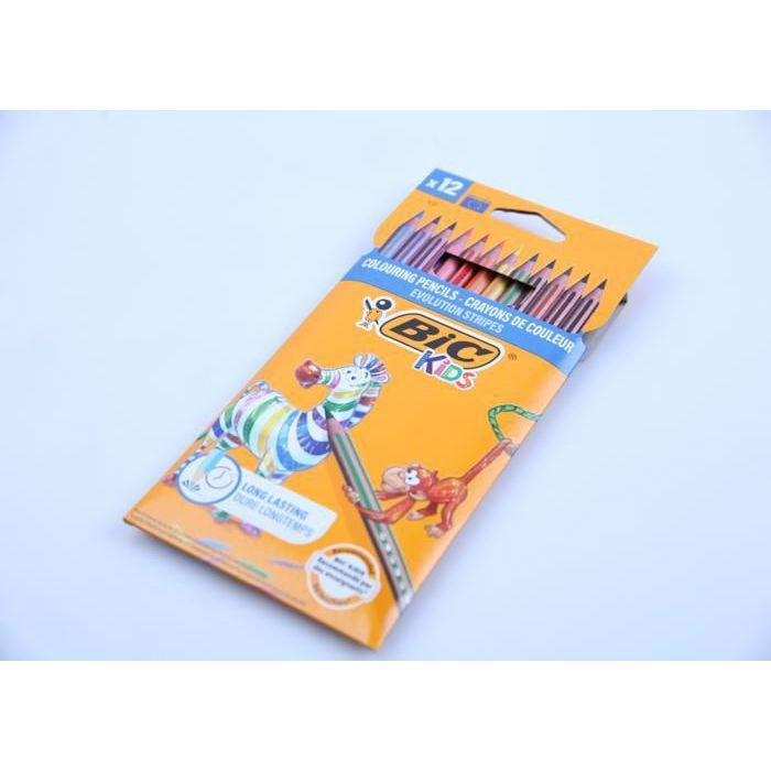 BIC 950522 Kids Evolution Rayures Crayons de couleur – Couleurs assorties (Lot de 12)