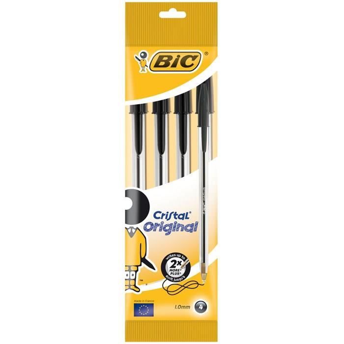 BIC® - Lot de 4 Stylos à bille Cristal® Original - Encre noire