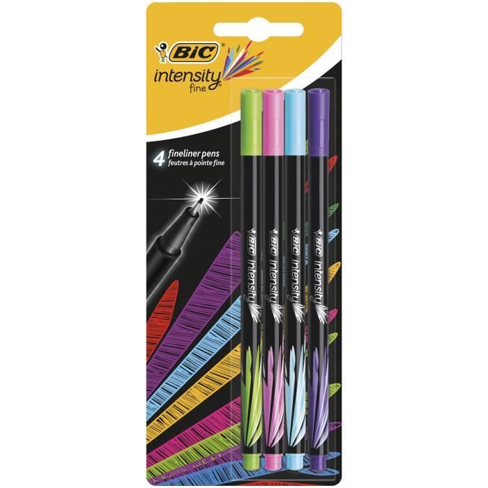 BIC Pochette de 4 feutres d'écritures Intesity - Pointe fine Fun - Coloris assortis